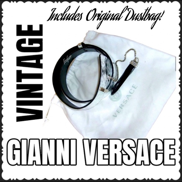 EXTREMELY RARE GIANNI VERSACE SILVER BELT WITH BLACK PENDANT CLOSURE - Picture 2 of 6